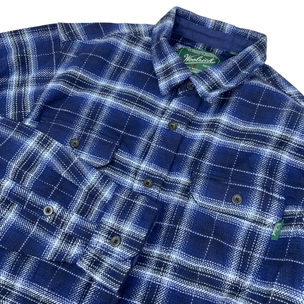 Woolrich Mens‎ Thick Flannel Shacket Buttondown Winter Grunge Blue Plaid Sz L